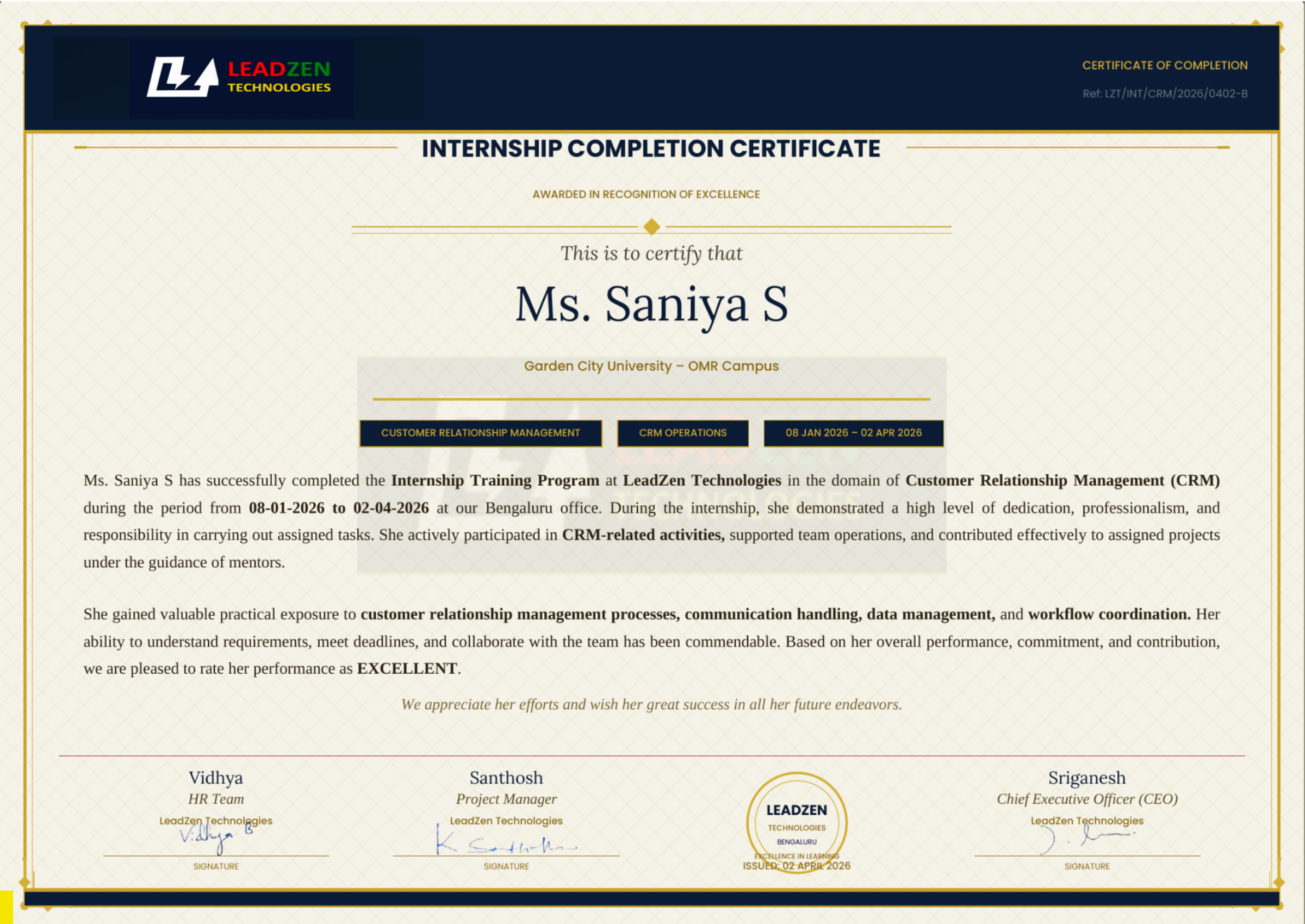 Saniya internship certificate